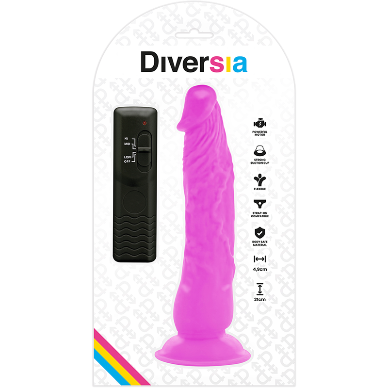 DIVERSIA - DILDO FLEXIBLE CON VIBRACION LILA 21 CM -O- 4.9 CM