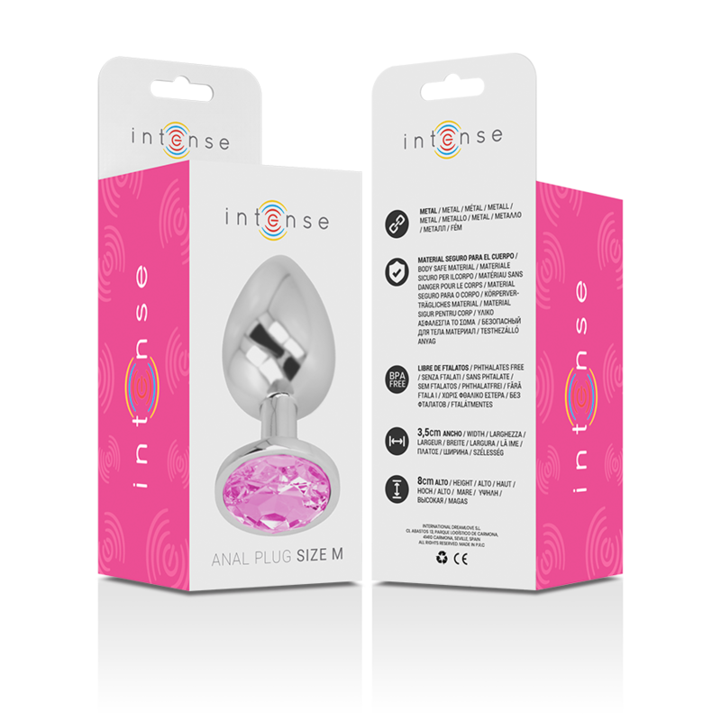 INTENSE - PLUG ANAL METAL ALUMINIO CON CRISTAL ROSA TALLA M