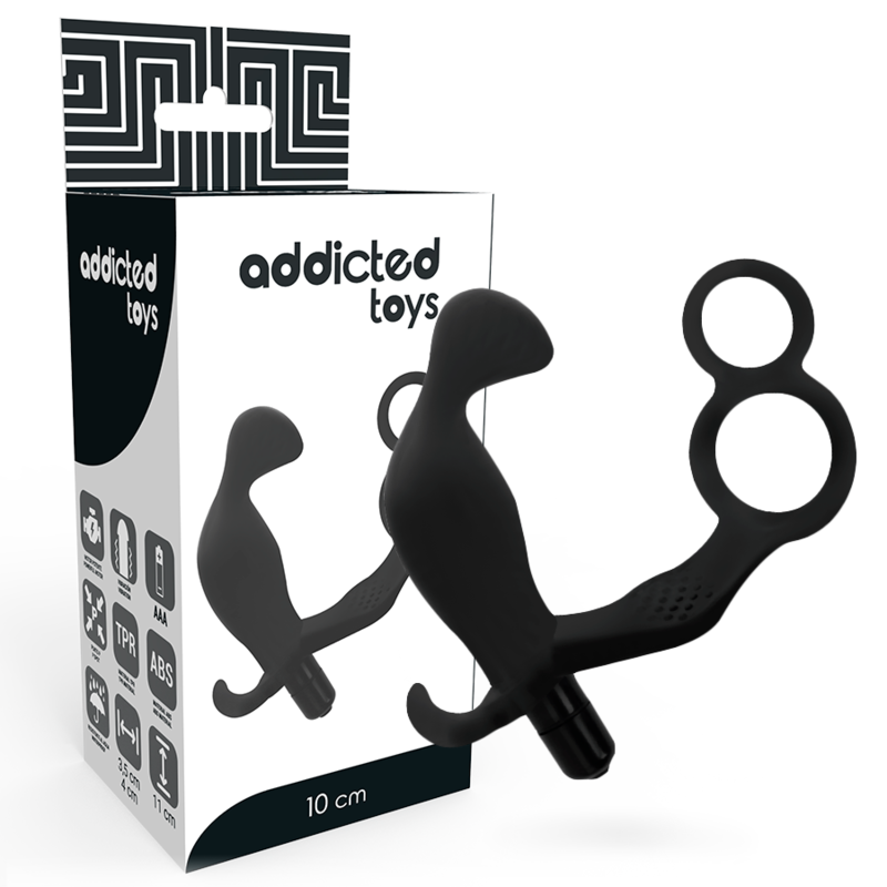 ADDICTED TOYS - PLUG ANAL CON ANILLA DOBLE PENE Y TESTICULOS NEGRO