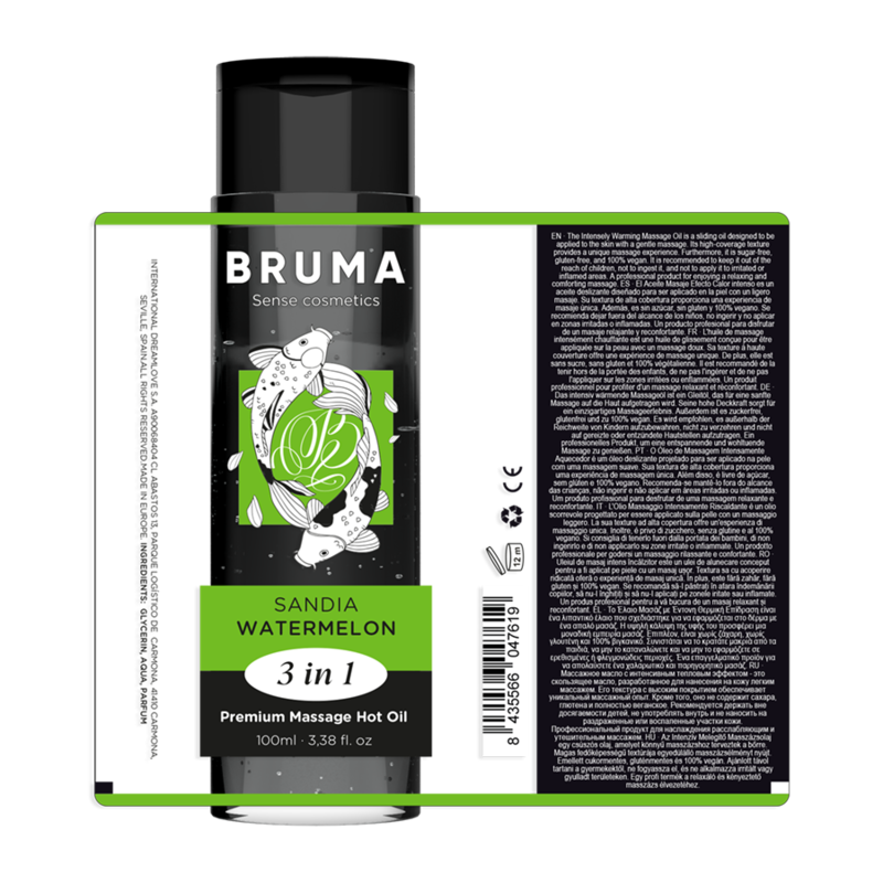 BRUMA - ACEITE DE MASAJE PREMIUM EFECTO CALOR SABOR SANDÍA 3 EN 1 - 100 ML