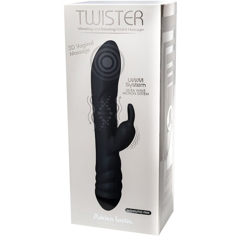 ADRIEN LASTIC - TWISTER MASAJEADOR VIBRADOR Y ROTADOR RABBIT NEGRO