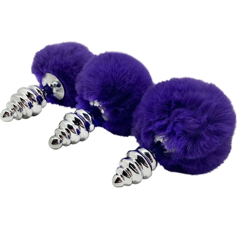 ALIVE - ANAL PLEASURE PLUG ESPIRAL METAL POMPON VIOLETA OSCURO TALLA L