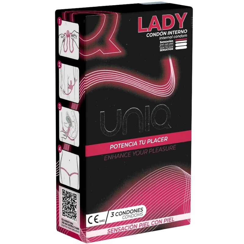 UNIQ -  LADY CONDOM PRESERVATIVOS FEMENINOS CON LIGUERO SIN LATEX 3 UNIDADES