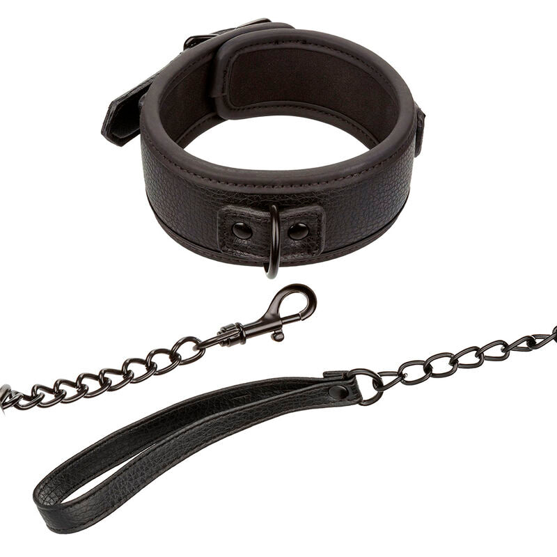 CALEXOTICS - NOCTURNAL COLLAR Y CORREA CUERO AJUSTABLE NEGRO