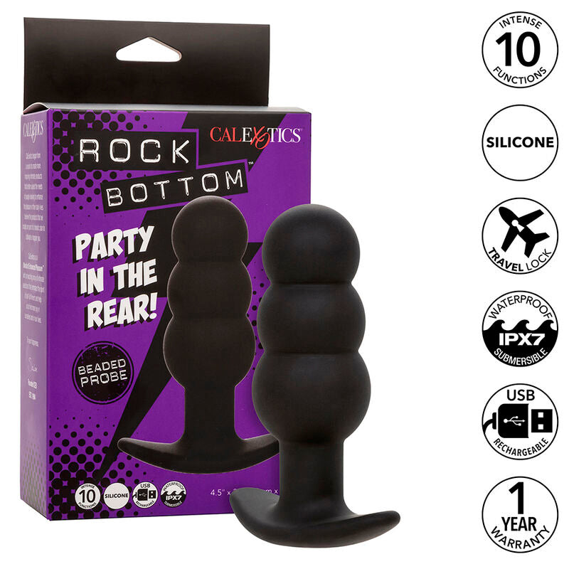 CALEXOTICS - ROCK BOTTOM PLUG ANAL CON CUENTAS 10 VIBRACIONES SILICONA NEGRO