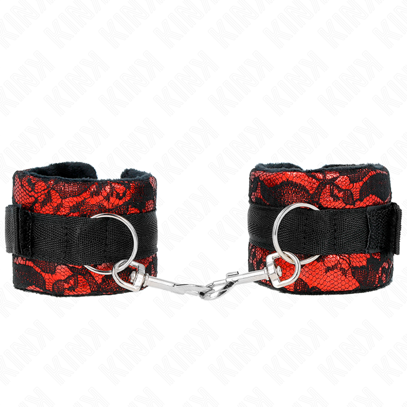 KINK - MUÑEQUERAS CORTAS DE ENCAJE TERCIOPELO Y UNIÓN DE NYLON ROJO/NEGRO 23 X 6.5 CM