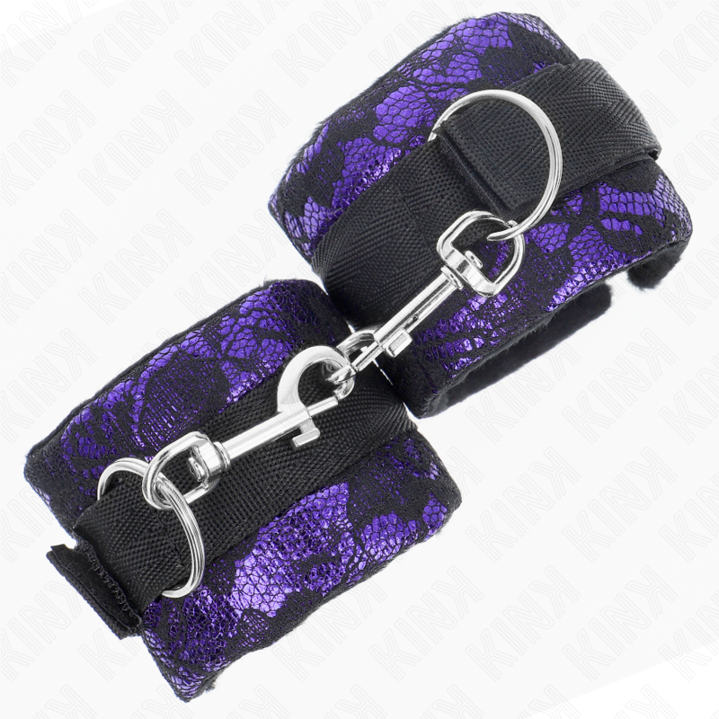 KINK - MUÑEQUERAS CORTAS DE ENCAJE TERCIOPELO Y UNIÓN DE NYLON VIOLETA/NEGRO 23 X 6.5 CM