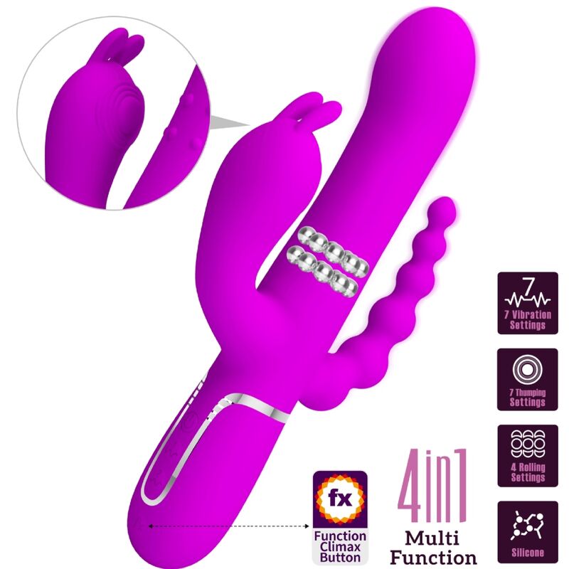 PRETTY LOVE - CAMMY TRIPLE VIBRADOR MULTIFUNCIÓN 4 EN 1 ROSA