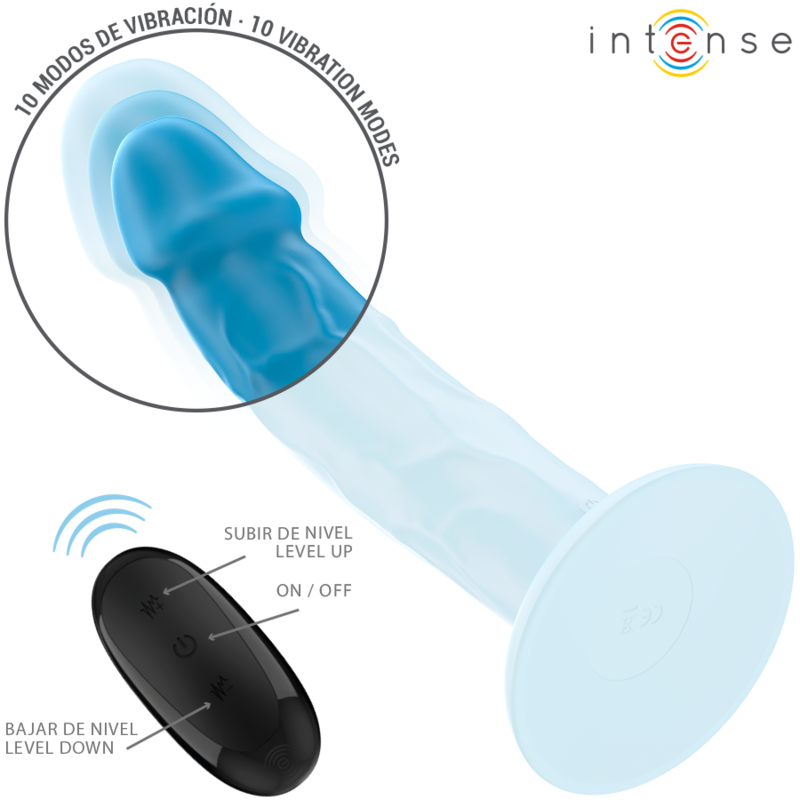 INTENSE - PHOEBE VIBRADOR REALÍSTICO 10 VIBRACIONES AZUL CONTROL REMOTO