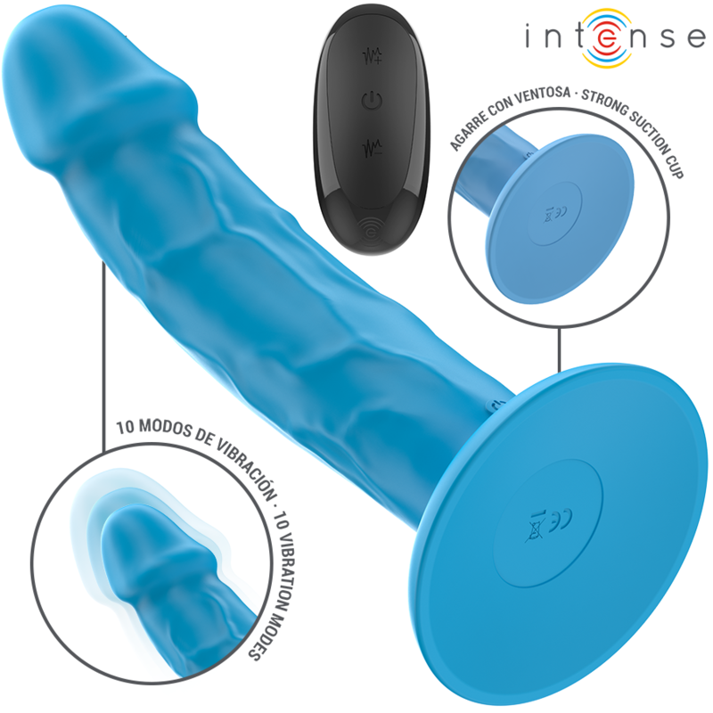 INTENSE - PHOEBE VIBRADOR REALÍSTICO 10 VIBRACIONES AZUL CONTROL REMOTO