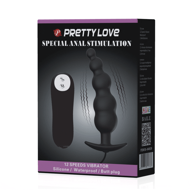 PRETTY LOVE - PLUG ANAL SILICONA ESTIMULACION EXTRA Y 12 MODOS VIBRACION NEGRO