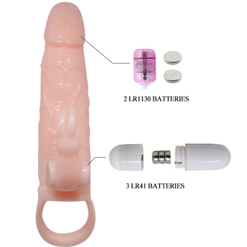 BAILE - BRAVE MAN FUNDA PENE CON RABBIT VIBRADOR 16.5 CM NATURAL