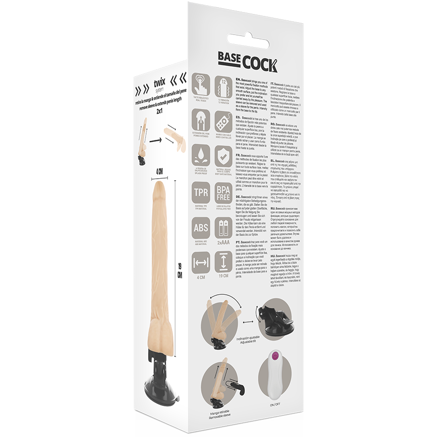 BASECOCK - VIBRADOR REALISTICO CONTROL REMOTO NATURAL 19 CM -O- 4 CM