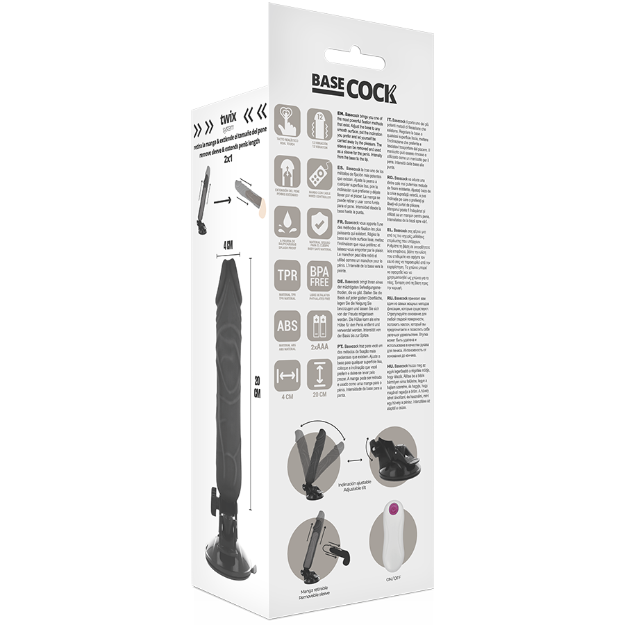 BASECOCK - VIBRADOR REALISTICO CONTROL REMOTO NATURAL 20 CM -O- 4 CM