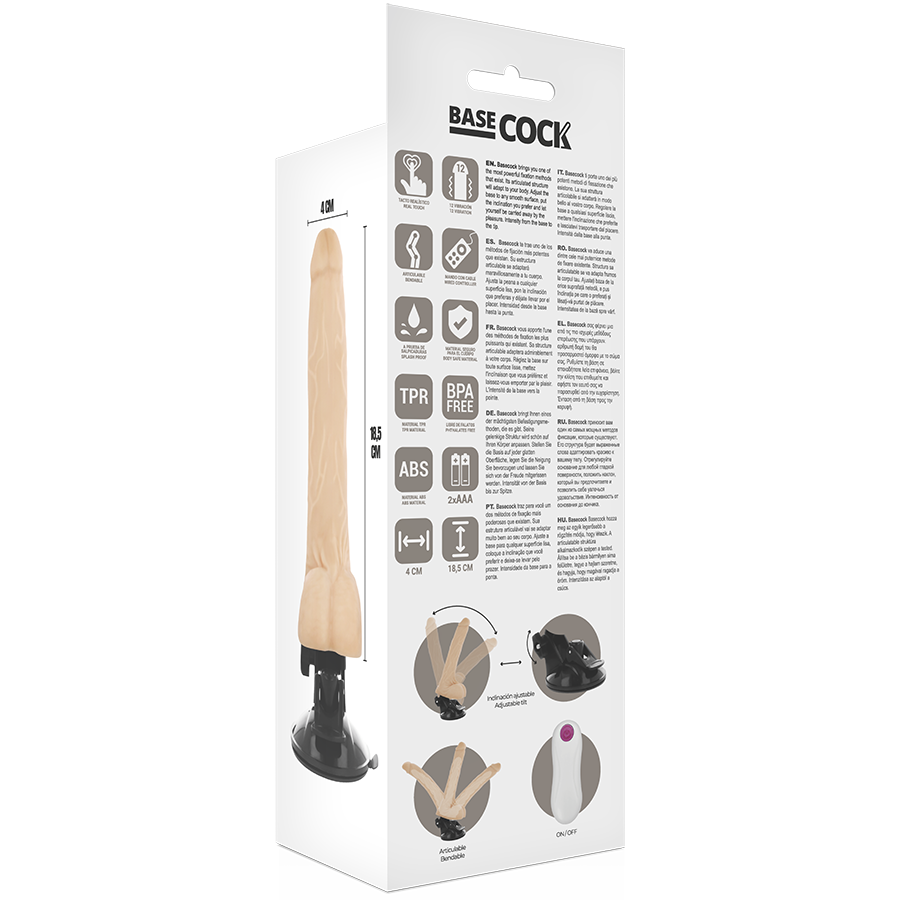 BASECOCK - VIBRADOR ARTICULABLE CONTROL REMOTO NEGRO 18.5 CM -O- 4 CM