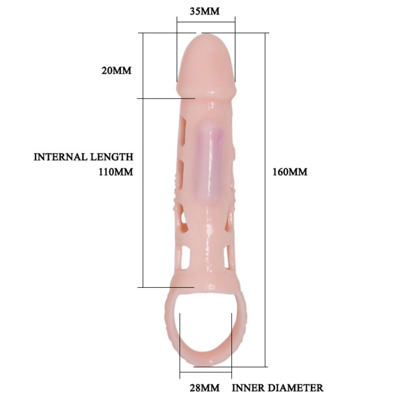 BAILE - FUNDA EXTENSORA PENE CON VIBRACION Y STRAP NATURAL 13.5 CM