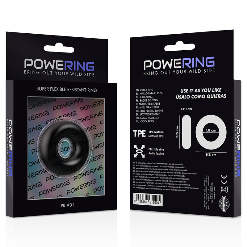 POWERING - SUPER FLEXIBLE Y RESISTENTE ANILLO PENE  3.5CM NEGRO