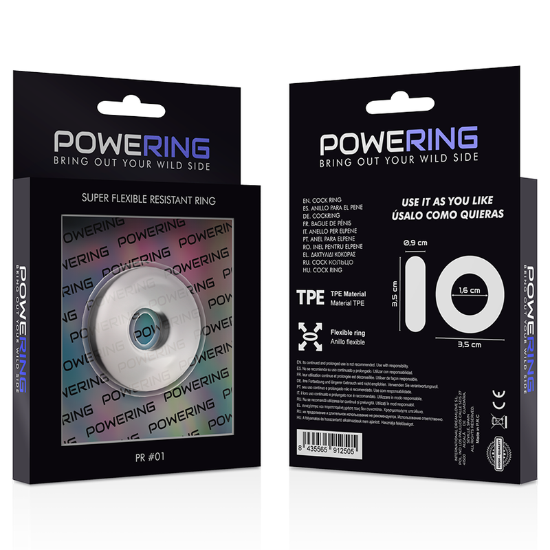 POWERING - SUPER FLEXIBLE Y RESISTENTE ANILLO PENE  3.5CM CLEAR